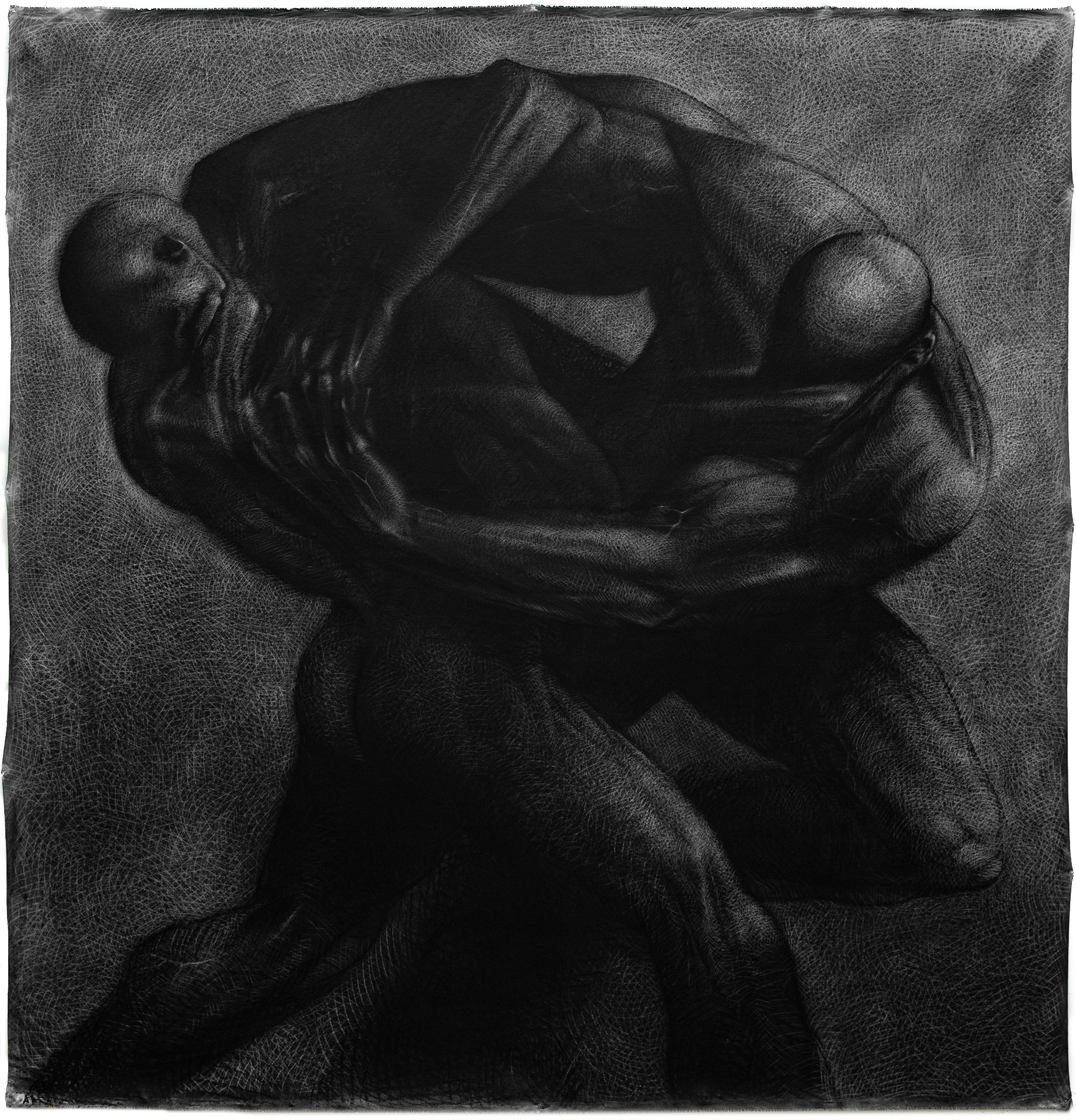The Fighters 03, charcoal on linen canvas, 2023, Vasyl Savchenko