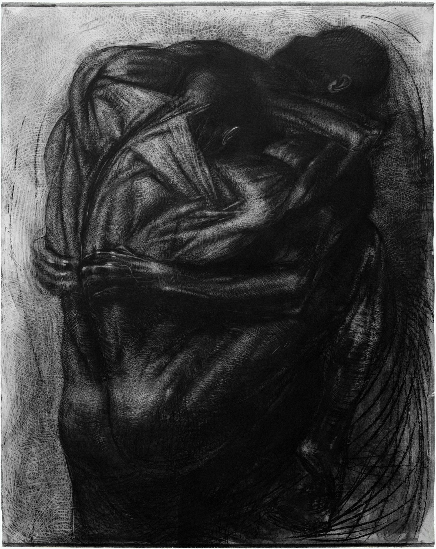 The Fighters 01, charcoal on linen canvas, 2023, Vasyl Savchenko